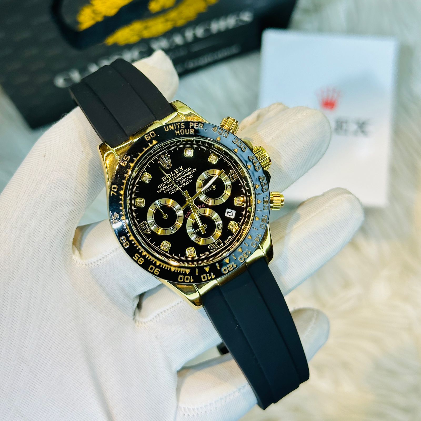 Premium Quality RLX Daytona Belt Gold Black Watches