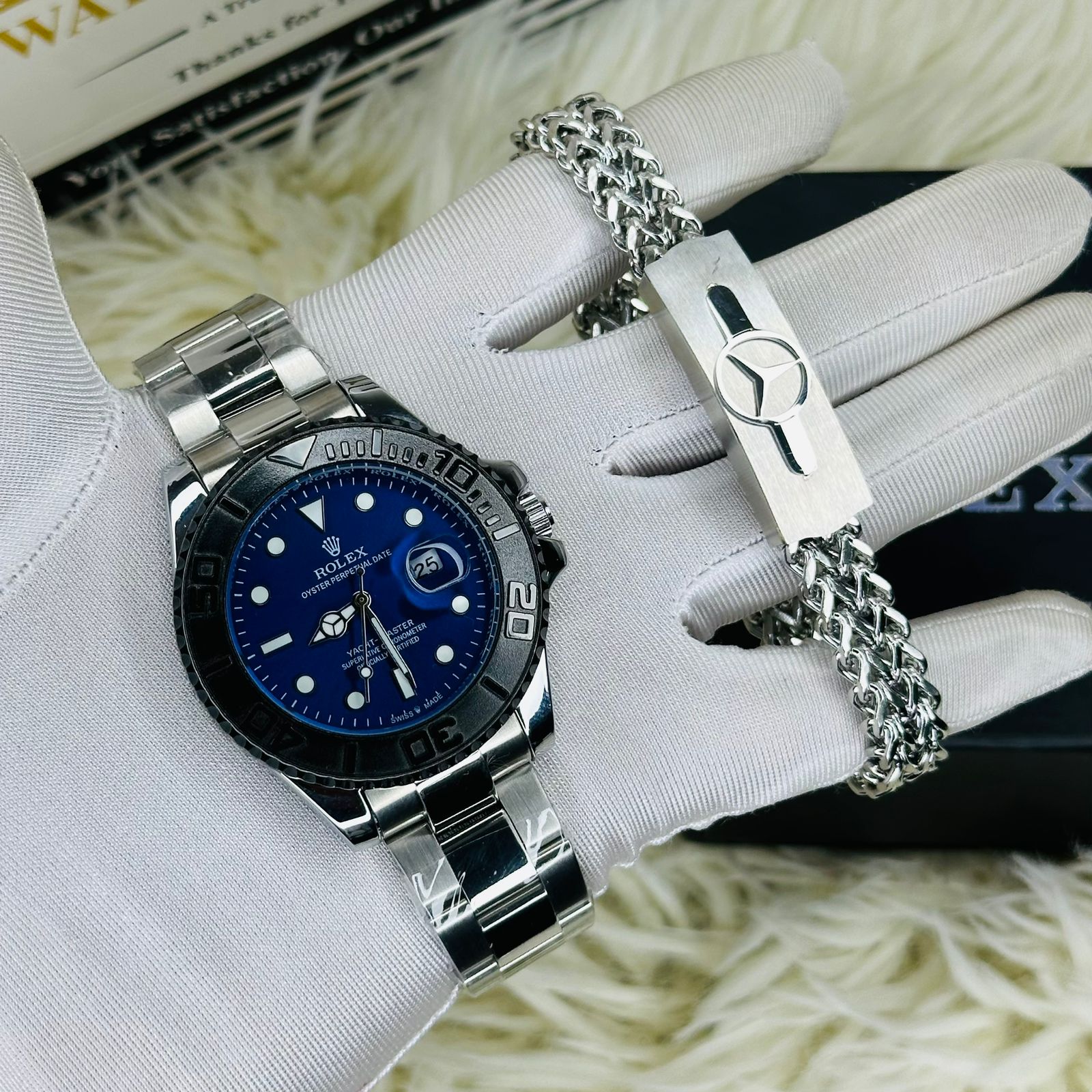 Premiume Quality Yach Sub Full Silver Black Bazel Dial Blue RLX Watches