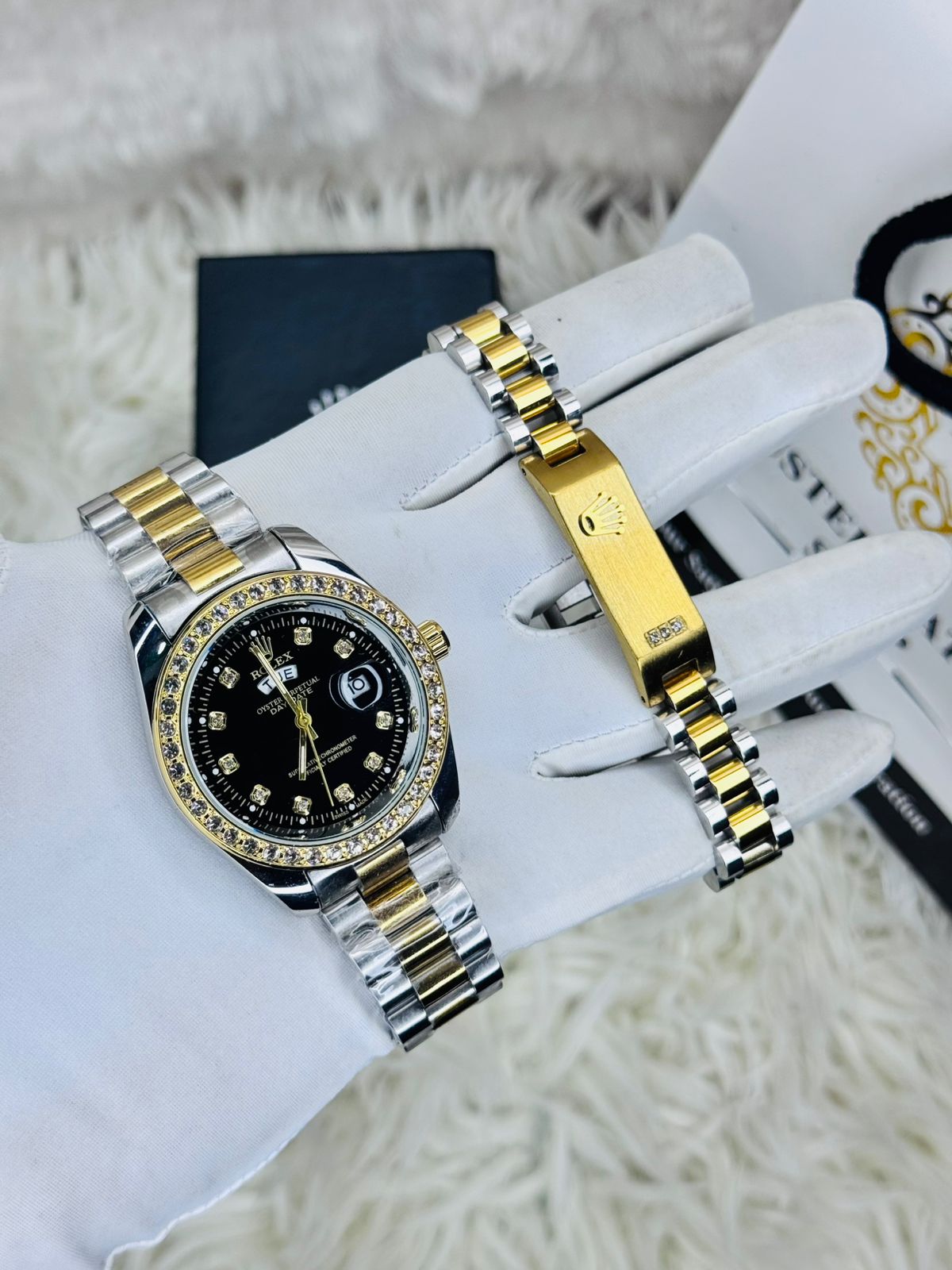 Premium Quality RLX Watch & Bracelet T Stone Black